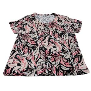 Catherines Top Womens 1X Pink Floral Short Sleeve Tropical Beach Resort Boho